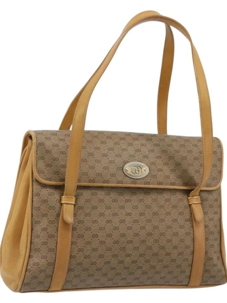 Gucci Micro Gg Supreme Hand Bag Pvc Beige Gold 000 46 4857 Auth 182375
